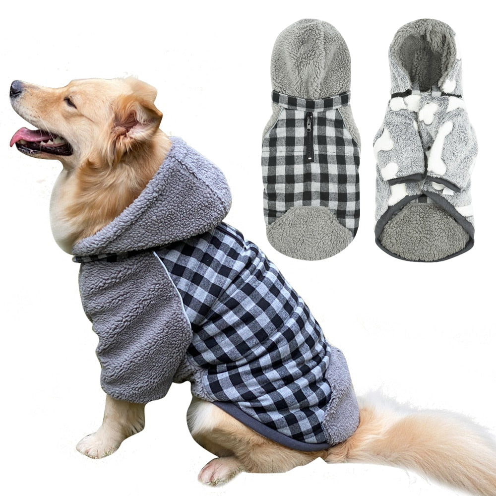 Fluffy Reversible Plaid Hoodie for Dogs