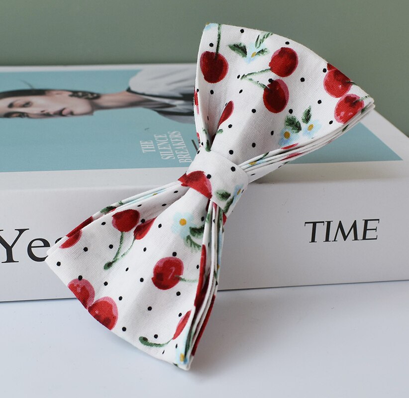 White Cherry Print Personalized Bow Tie Collar