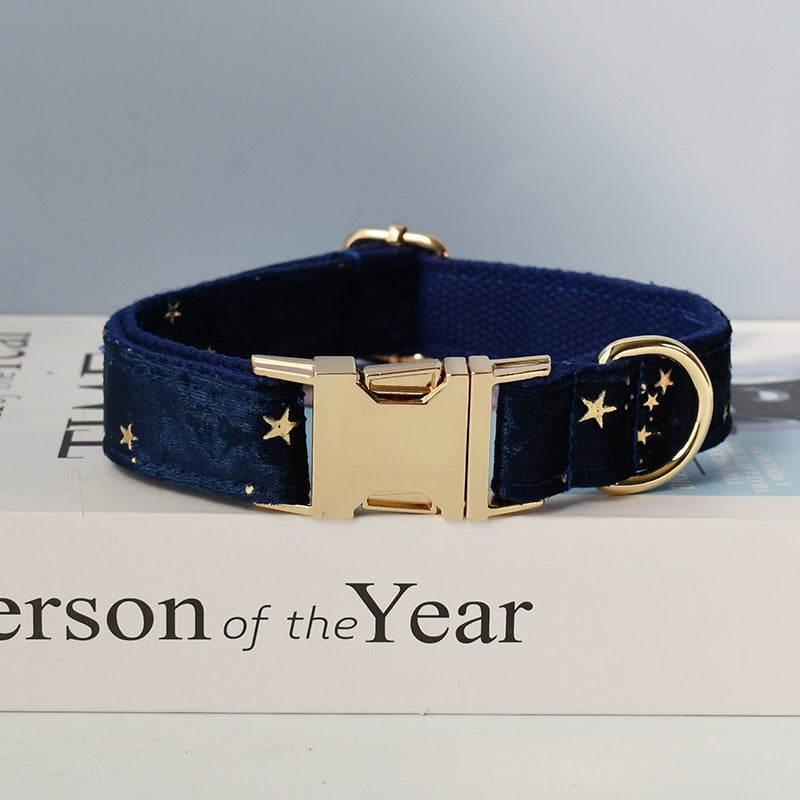 Navy Blue & Gold Stars Personalized Bow Tie Collar