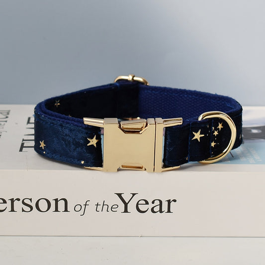 Navy Blue & Gold Stars Personalized Bow Tie Collar