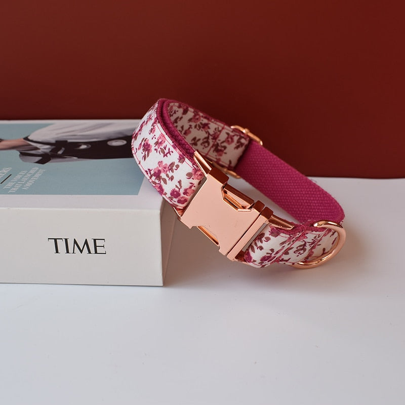Pink Floral Print Personalized Bow Tie Collar