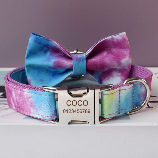 Colorful Tie Dye Personalized Bow Tie Collar