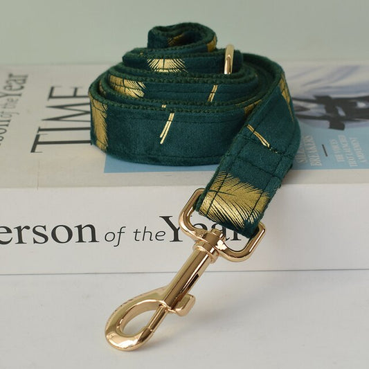 Forest Green Gold Leaves Leash