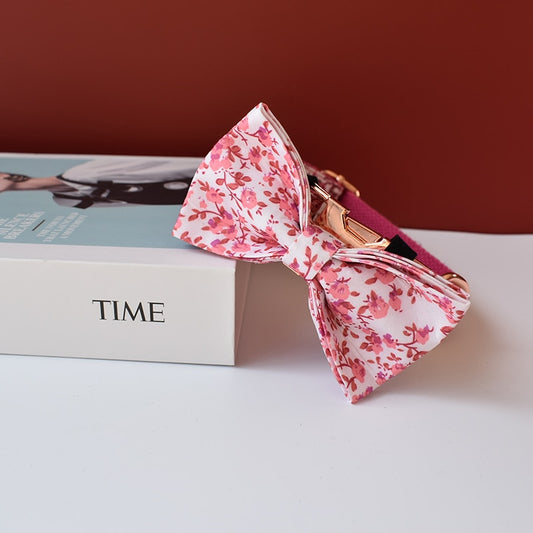 Pink Floral Print Personalized Bow Tie Collar