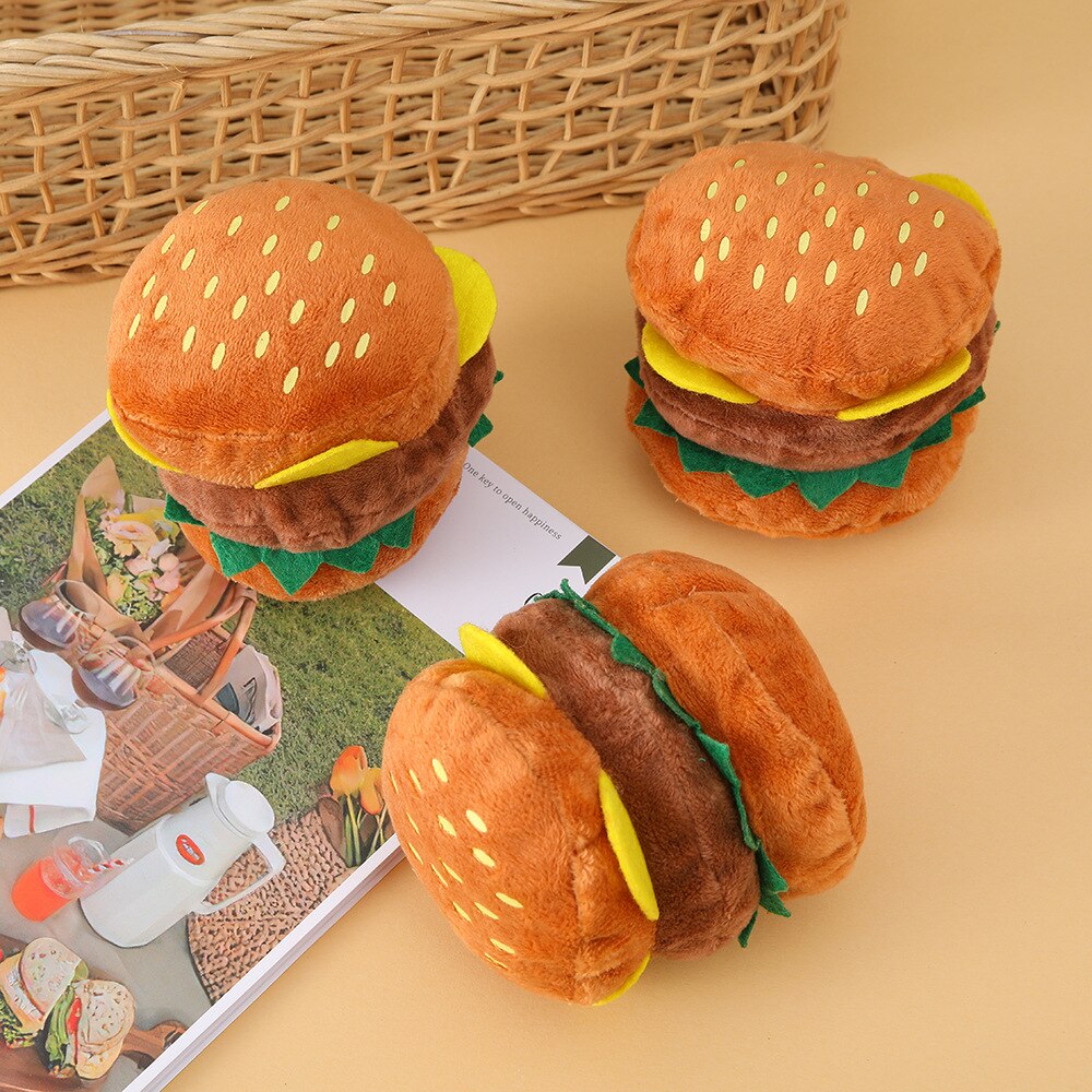 Hamburger Squeaky Plush Dog Toy