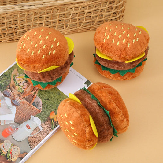 Hamburger Squeaky Plush Dog Toy