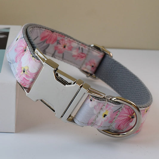 Blue Grey Orchid Print Personalized Bow Tie Collar