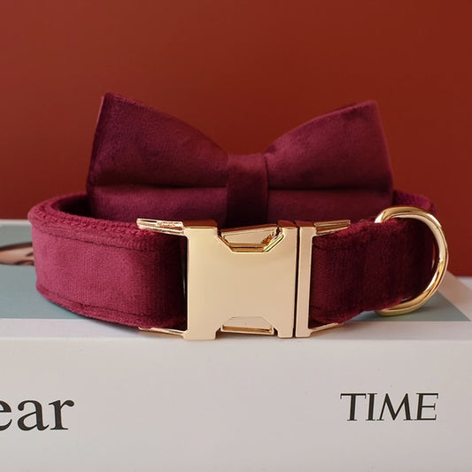 Burgundy Personalized Bow Tie Collar