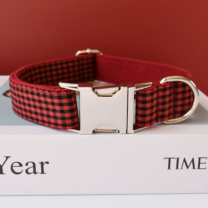 Red Checkered Personalized Bow Tie Collar