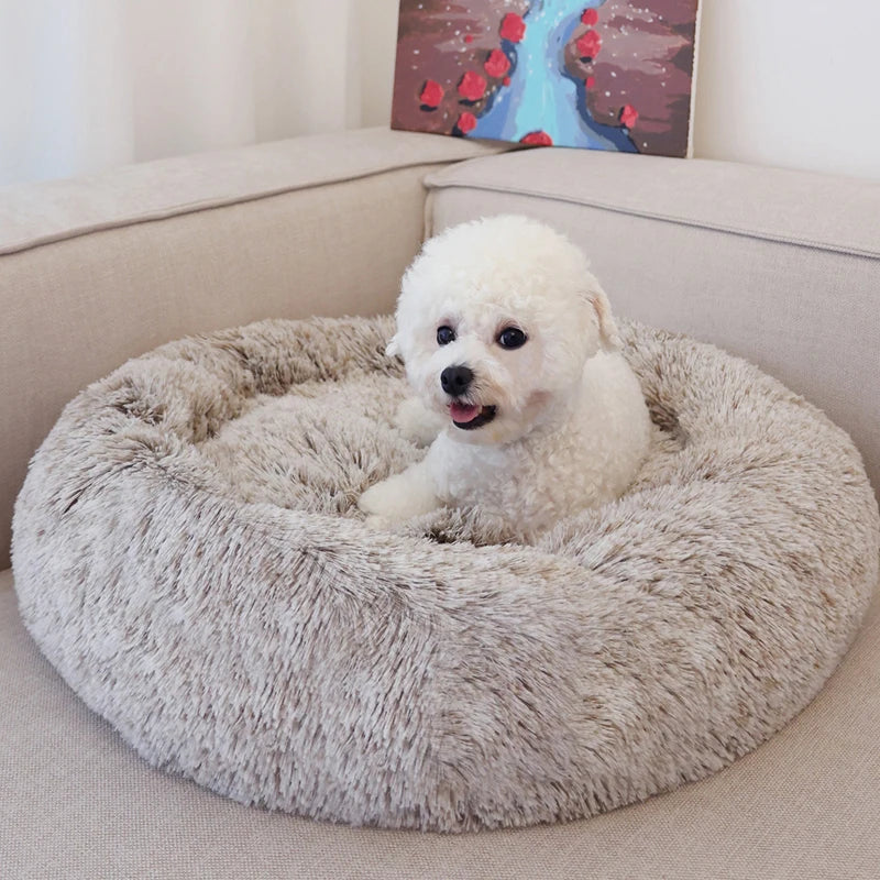 Round Soft Plush Fluffy Dog Pet Bed