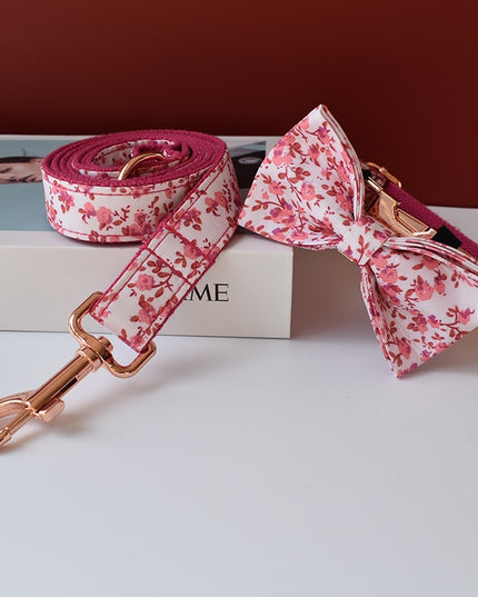 Pink Floral Print Personalized Bow Tie Collar
