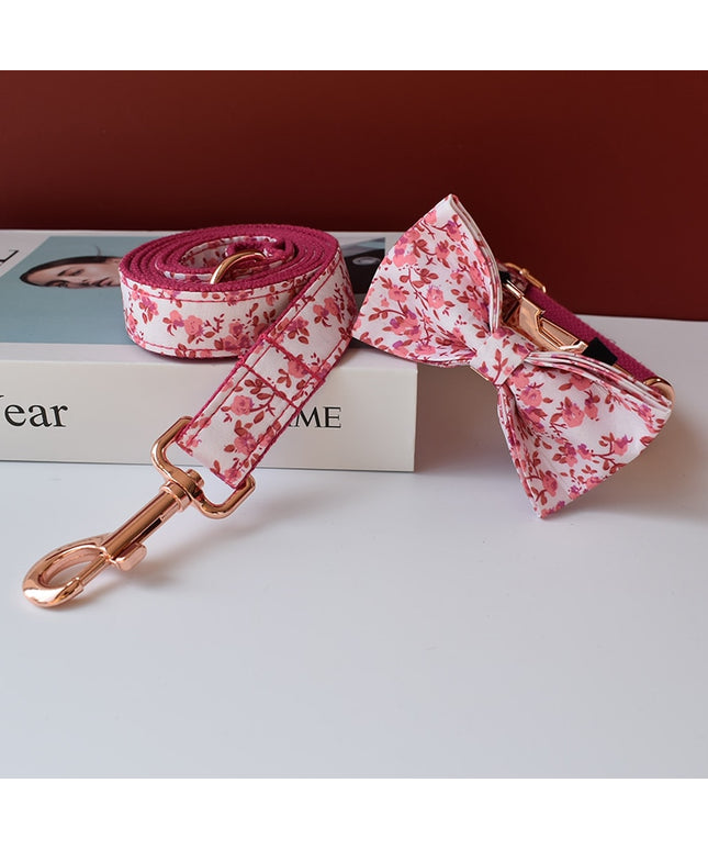 Pink Floral Print Personalized Bow Tie Collar
