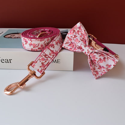 Pink Floral Print Personalized Bow Tie Collar