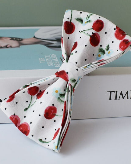 White Cherry Print Personalized Bow Tie Collar