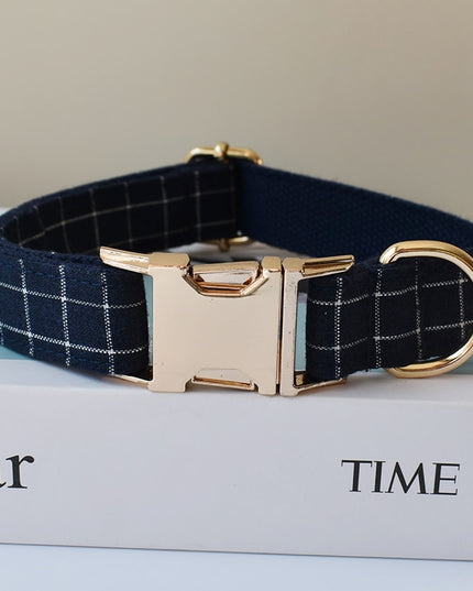 Navy Plaid Print Personalized Bow Tie Collar