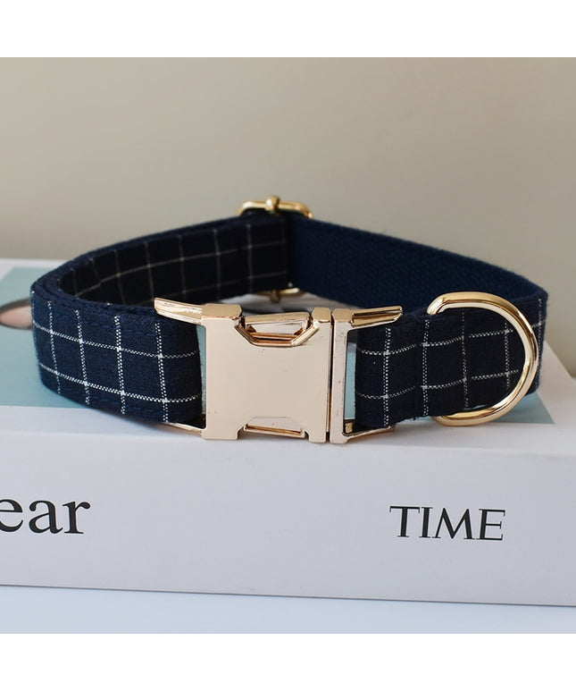 Navy Plaid Print Personalized Bow Tie Collar