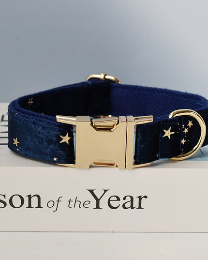 Navy Blue & Gold Stars Personalized Bow Tie Collar