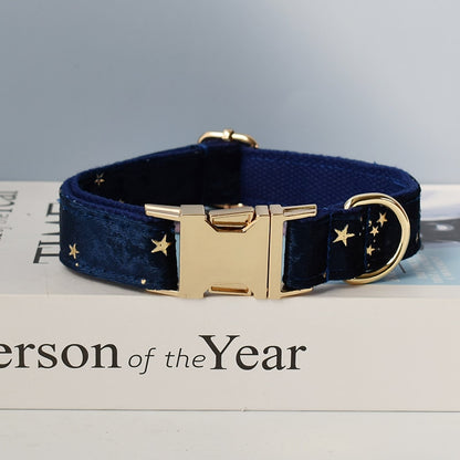 Navy Blue & Gold Stars Personalized Bow Tie Collar