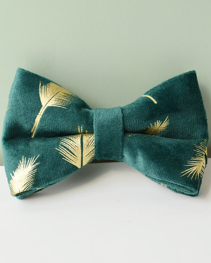 Forest Green Gold Leaves Personalized Bow Tie Collar