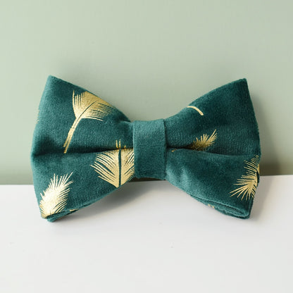 Forest Green Gold Leaves Personalized Bow Tie Collar