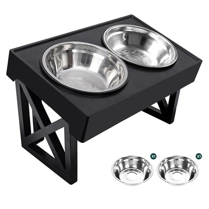 Elevated Slow Feeder Dog Double Bowls Stand 4 Adjustable Height