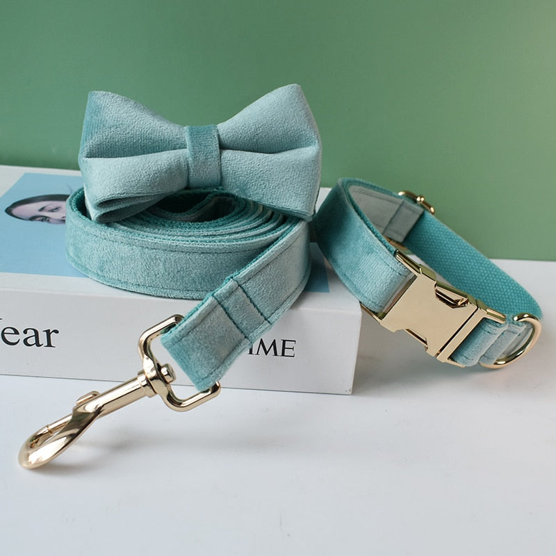 Teal Personalized Bow Tie Collar