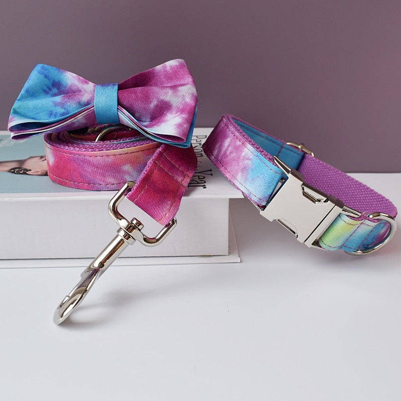Colorful Tie Dye Personalized Bow Tie Collar