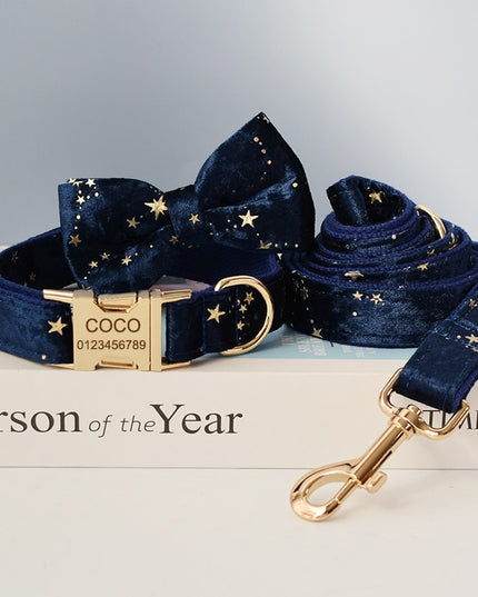 Navy Blue & Gold Stars Personalized Bow Tie Collar