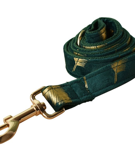 Forest Green Gold Leaves Leash