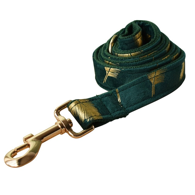 Forest Green Gold Leaves Leash