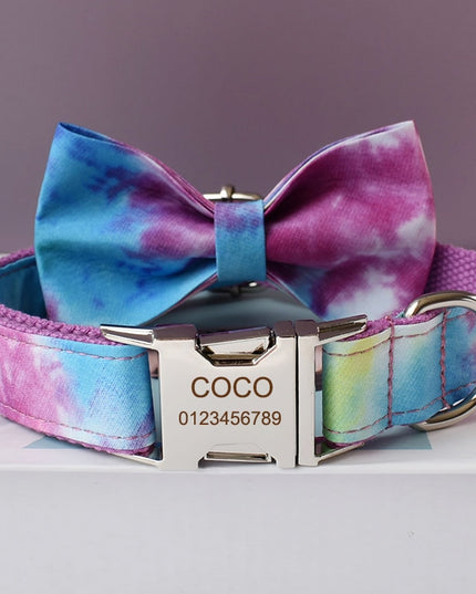 Colorful Tie Dye Personalized Bow Tie Collar