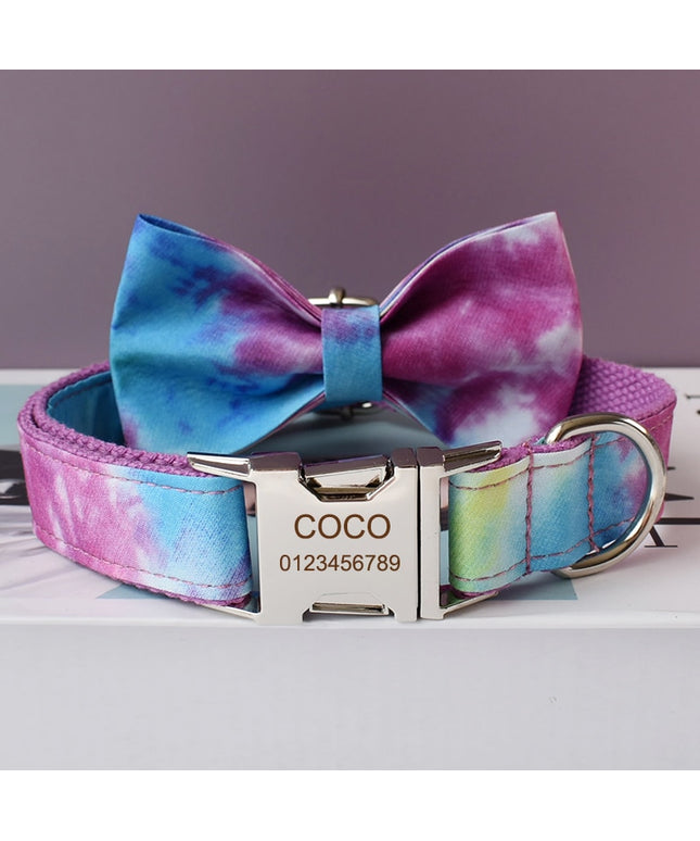 Colorful Tie Dye Personalized Bow Tie Collar