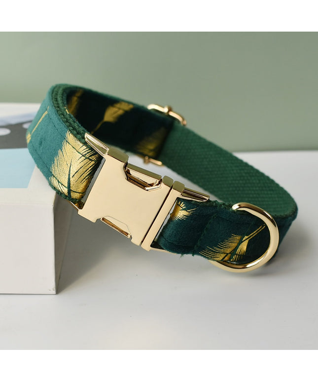 Forest Green Gold Leaves Personalized Bow Tie Collar