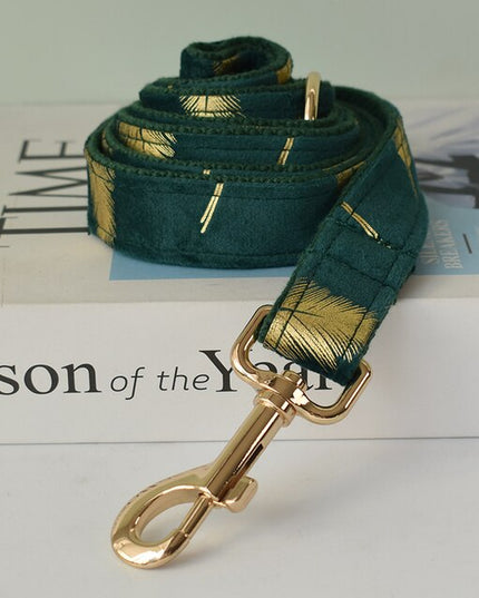 Forest Green Gold Leaves Leash
