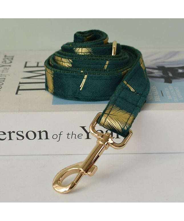 Forest Green Gold Leaves Leash