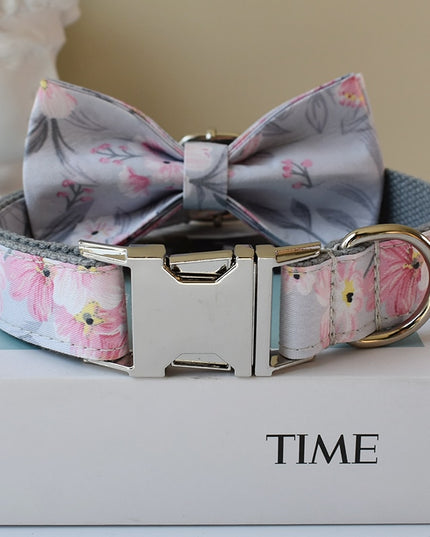 Blue Grey Orchid Print Personalized Bow Tie Collar