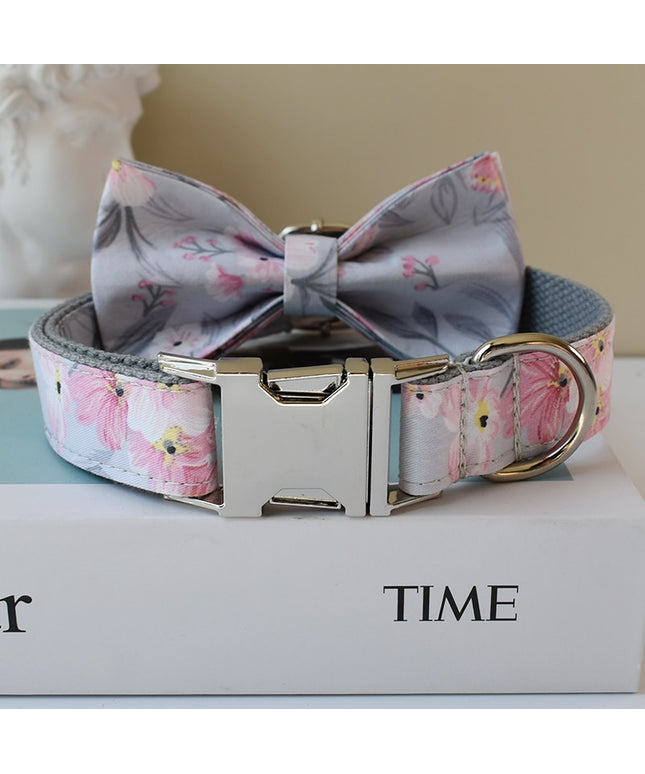 Blue Grey Orchid Print Personalized Bow Tie Collar