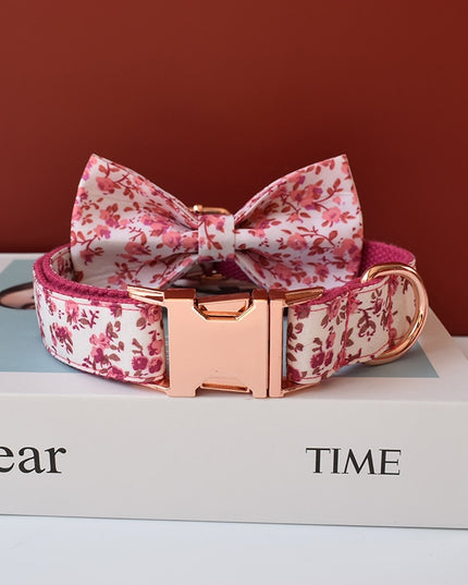 Pink Floral Print Personalized Bow Tie Collar