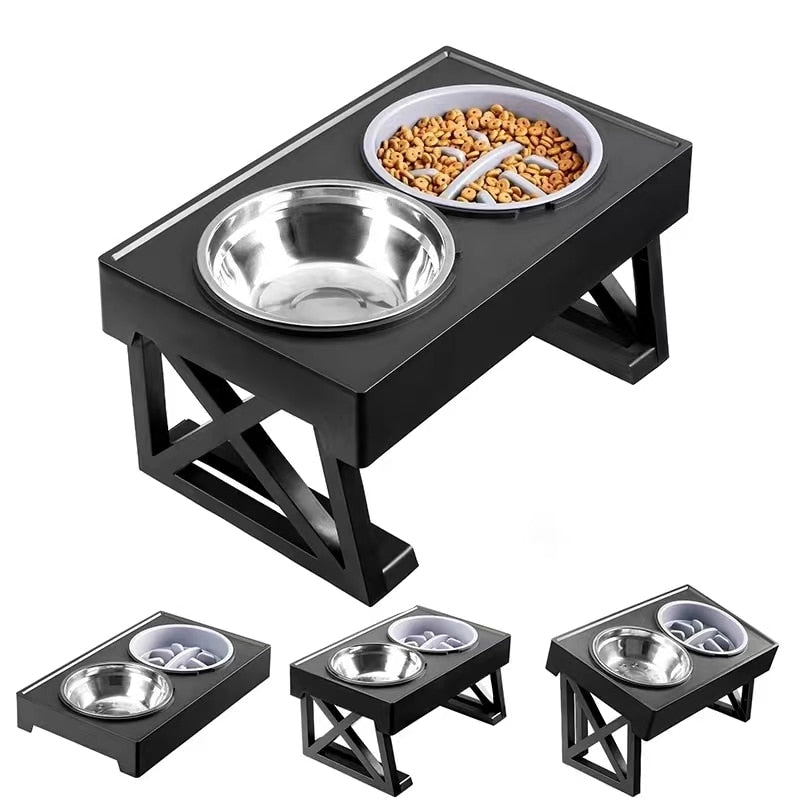 Adjustable raised outlet dog bowls