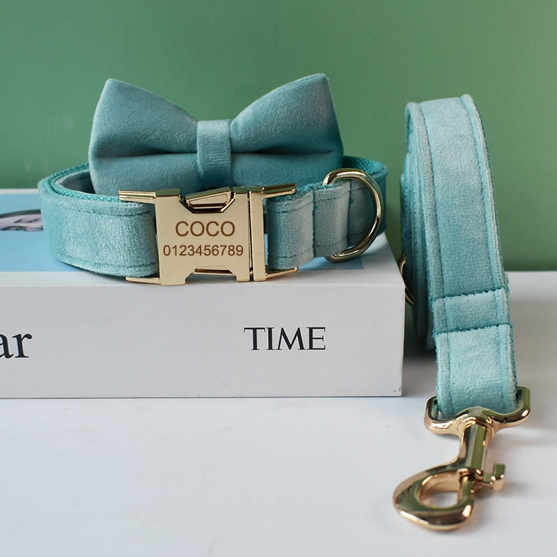 Teal Personalized Bow Tie Collar