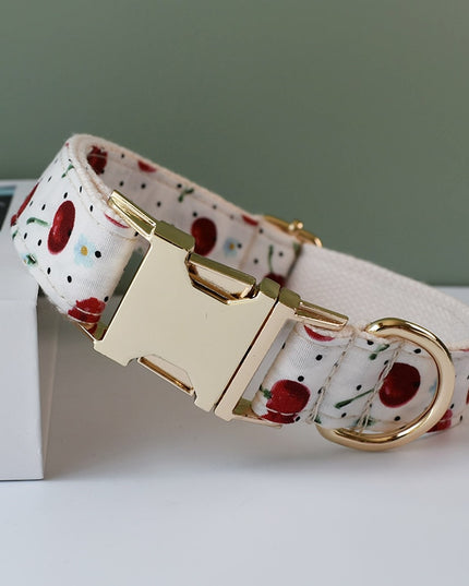 White Cherry Print Personalized Bow Tie Collar