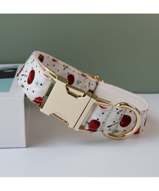 White Cherry Print Personalized Bow Tie Collar