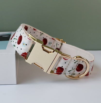 White Cherry Print Personalized Bow Tie Collar