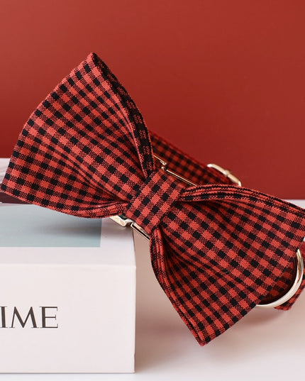 Red Checkered Personalized Bow Tie Collar