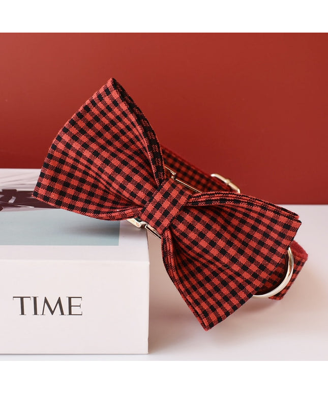 Red Checkered Personalized Bow Tie Collar