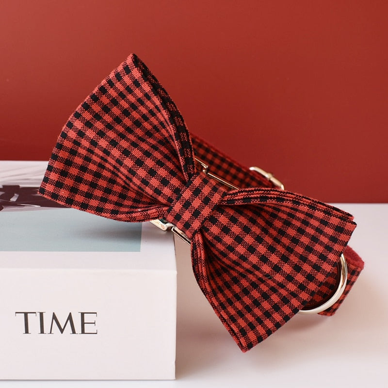 Red Checkered Personalized Bow Tie Collar