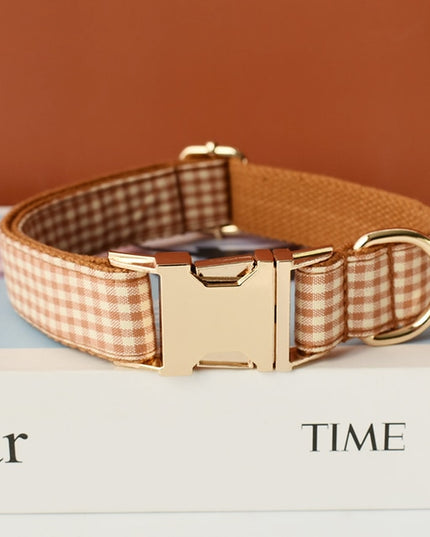 Caramel Brown Checkered Personalized Bow Tie Collar