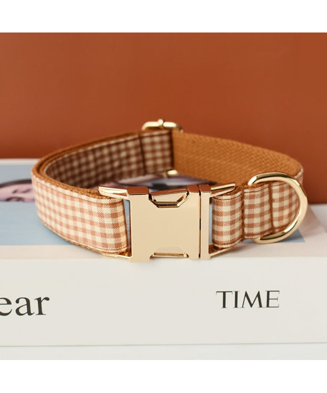 Caramel Brown Checkered Personalized Bow Tie Collar