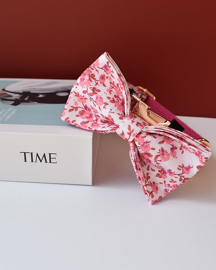 Pink Floral Print Personalized Bow Tie Collar