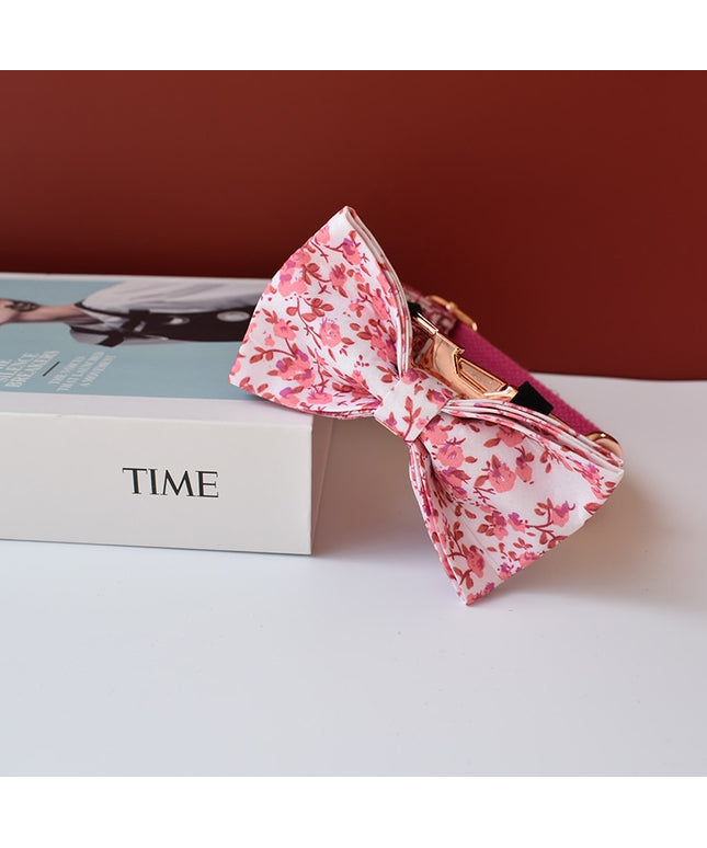 Pink Floral Print Personalized Bow Tie Collar